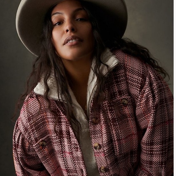 Anthropologie Hudson Plaid Shirt Jacket Shacket in Pink Maroon Sz XS NWOT - Picture 3 of 12